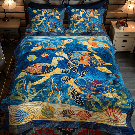 Sea Turtle Gala 3-Piece Quilted Bedding Set - Single (59" x 70")