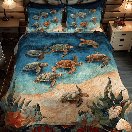 Sea Turtle Oasis 3-Piece Quilted Bedding Set - Single (59" x 70")