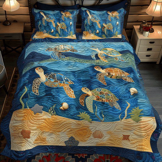 Sea Turtle Playground 3-Piece Quilted Bedding Set - Single (59" x 70")
