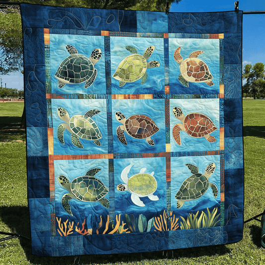 Sea Turtle Sanctuary Quilted Blanket - Throw (55" x 60")