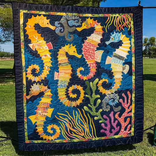 Seahorse Coral Quilted Blanket - Throw (55" x 60")