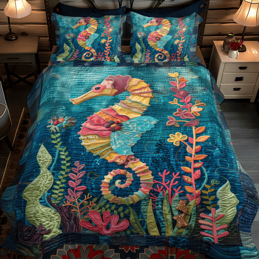 Seahorse Fairytale 3-Piece Quilted Bedding Set - Single (59" x 70")