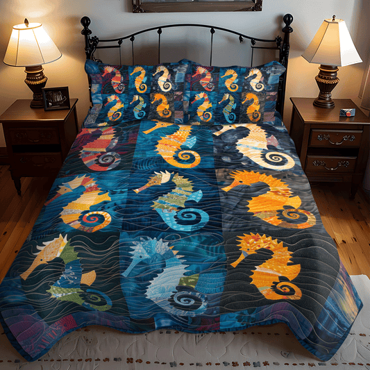 Seahorse Serenade 3-Piece Quilted Bedding Set - Single (59" x 70")