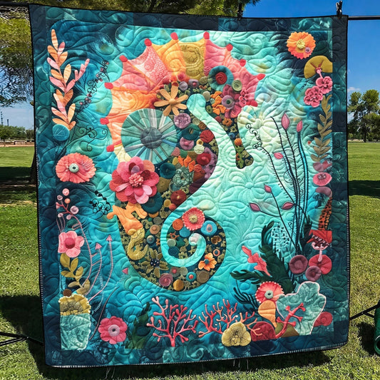 Seahorse in Bloom Quilted Blanket - Throw (55" x 60")