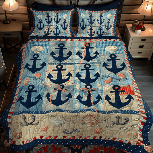 Seaside Anchors 3-Piece Quilted Bedding Set - Single (59" x 70")