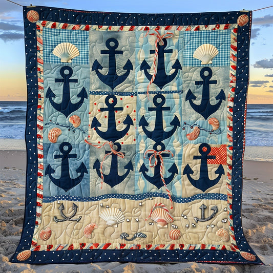 Seaside Anchors Quilted Blanket - Throw (55" x 60")