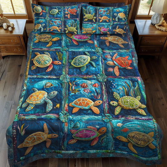Seaside Turtle Retreat 3-Piece Quilted Bedding Set - Single (59" x 70")