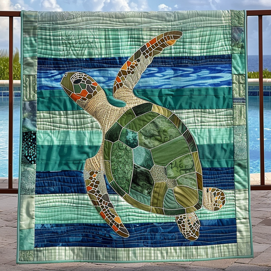 Serene Sea Turtle Quilted Blanket - Throw (55" x 60")