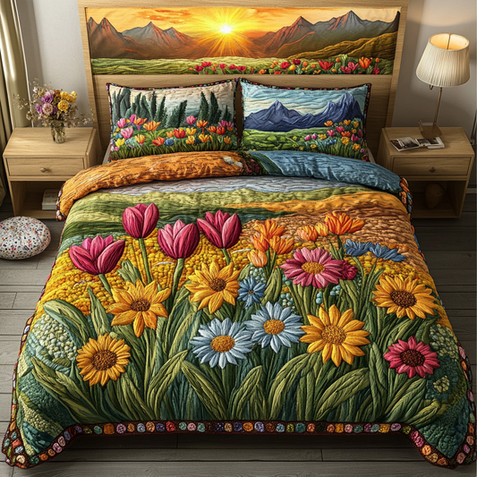 Serene Blooms 3-Piece Quilted Bedding Set - Single (59" x 70")