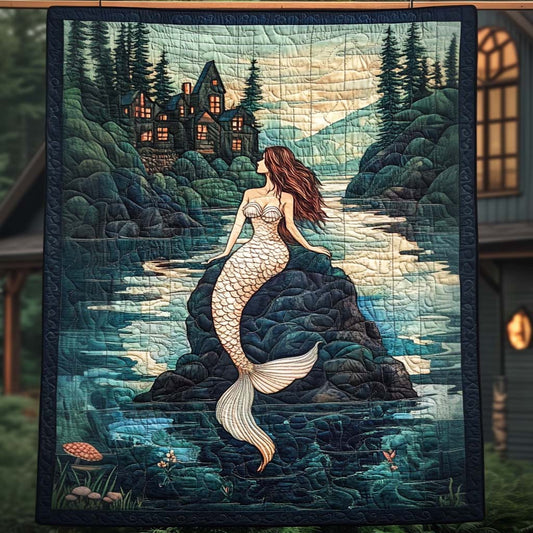 Serene Rock Mermaid Quilted Blanket - Throw (55" x 60")