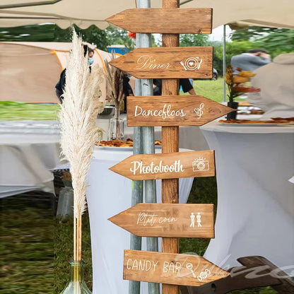 Personalized French wedding directional vinyl sticker in black, shown on welcome sign board display.