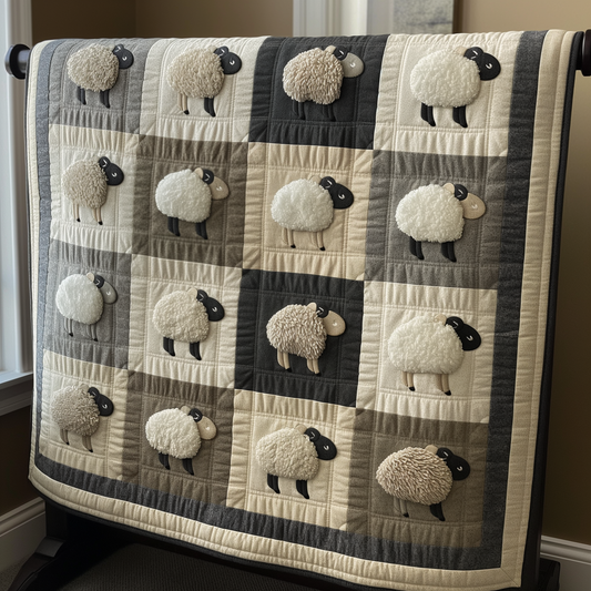 Shadow and Light Sheep Quilted Blanket - Throw (55" x 60")
