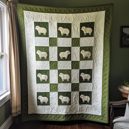Sheep And Grasslands Quilted Blanket - Throw (55" x 60")