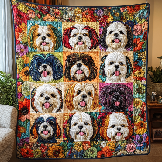 Shih Tzu Garden Quilted Blanket - Throw (55" x 60")