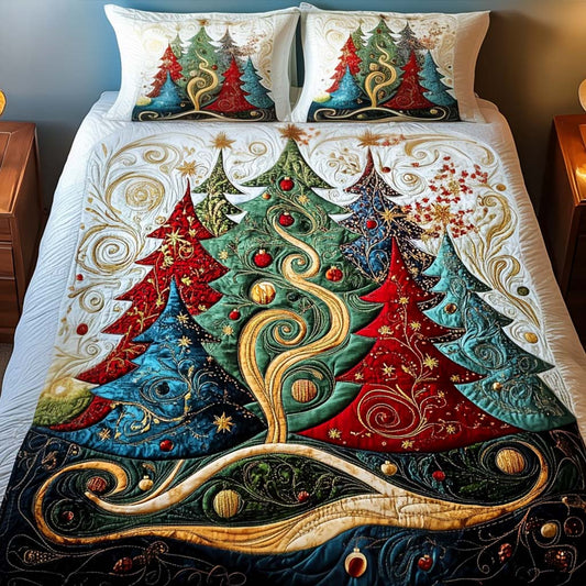 Shimmering Evergreen Tales 3-Piece Quilted Bedding Set - Single (59" x 70")