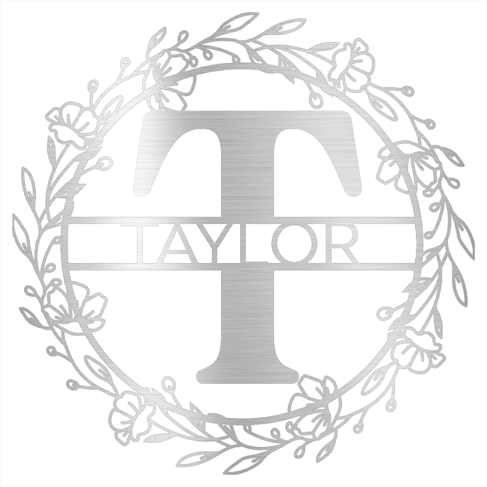 Custom Floral Wreath Family Name Steel Wall Decor