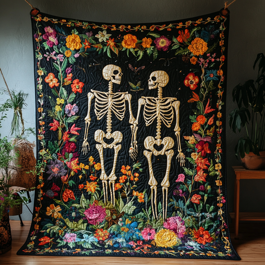 Skeleton Couple Halloween Quilted Blanket - Throw (55" x 60")