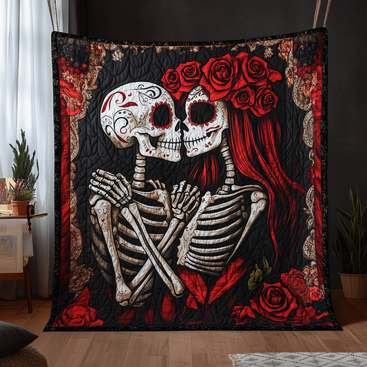 Skeleton Couple Halloween Quilted Blanket - Throw (55" x 60")