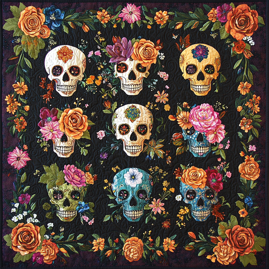 Skull Fiesta Quilted Blanket - Throw (55" x 60")