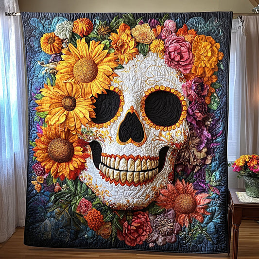 Skull Blossoms Quilted Blanket - Throw (55" x 60")