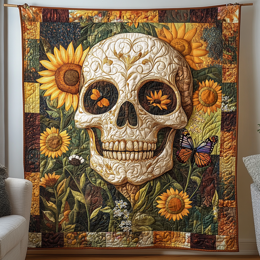 Skull In Fiesta Quilted Blanket - Throw (55" x 60")