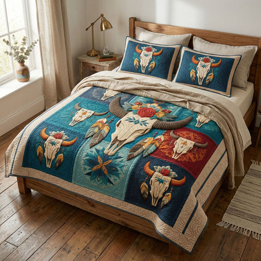 Skull Spirit 3-Piece Quilted Bedding Set - Single (59" x 70")