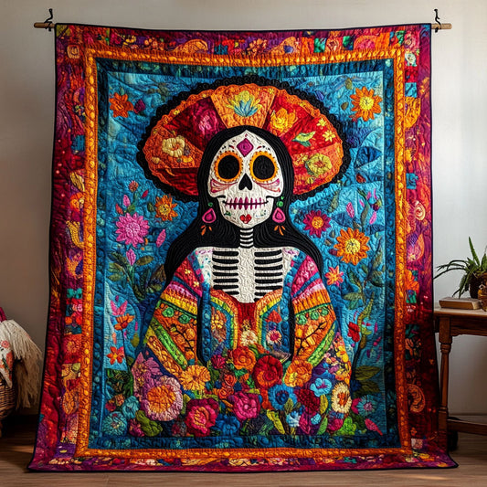 Skull of Blossoms Quilted Blanket - Throw (55" x 60")