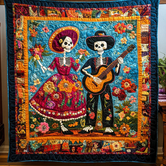 Skull of Flora Quilted Blanket - Throw (55" x 60")