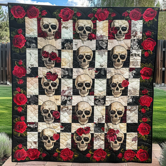Skull and Rose Quilted Blanket - Throw (55" x 60")