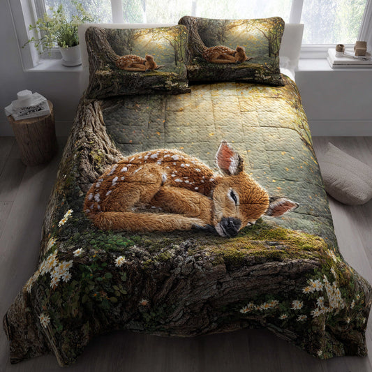 Sleeping Fawn 3-Piece Quilted Bedding Set - Single (59" x 70")