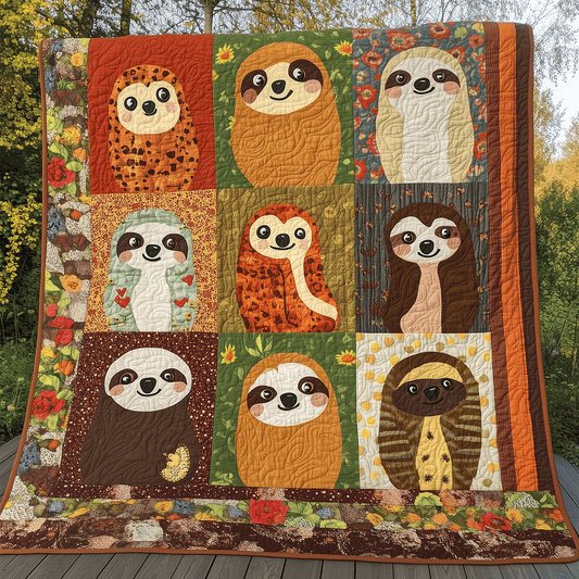 Sloth Garden Quilted Blanket - Throw (55" x 60")