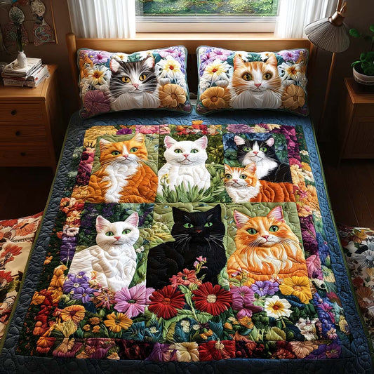Smiling Cat Charm 3-Piece Quilted Bedding Set - Single (59" x 70")