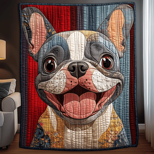 Smiling Frenchie Charm Quilted Blanket - Throw (55" x 60")
