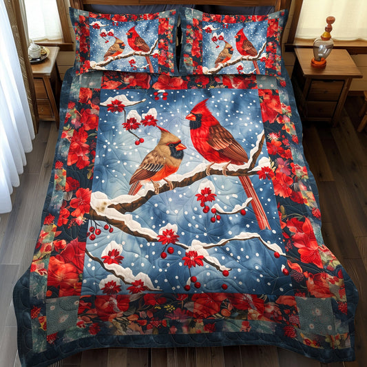 Snow Cardinal 3-Piece Quilted Bedding Set - Single (59" x 70")
