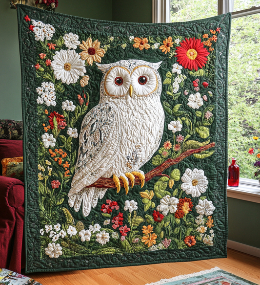 Snow Owl Quilted Blanket - Throw (55" x 60")