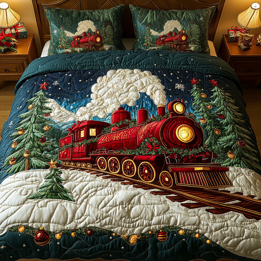Snowbound Train 3-Piece Quilted Bedding Set - Single (59" x 70")