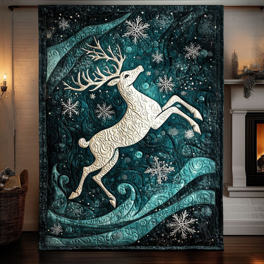 Snowflake Reindeer Scene Quilted Blanket - Throw (55" x 60")