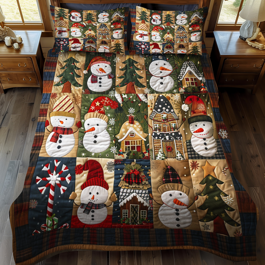 Snowman Delight 3-Piece Quilted Bedding Set - Single (59" x 70")