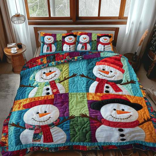 Snowman Christmas 3-Piece Quilted Bedding Set - Single (59" x 70")