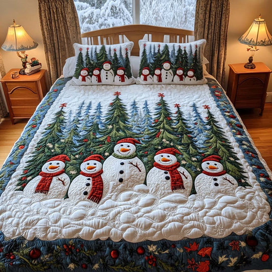 Snowman Serenade 3-Piece Quilted Bedding Set - Single (59" x 70")