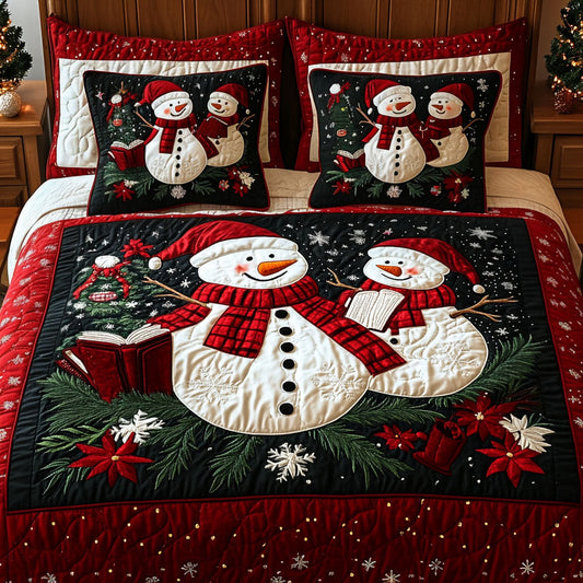 Snowman Sleigh Retreat 3-Piece Quilted Bedding Set - Single (59" x 70")