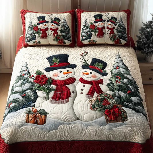 Snowman Winter Snuggle 3-Piece Quilted Bedding Set - Single (59" x 70")