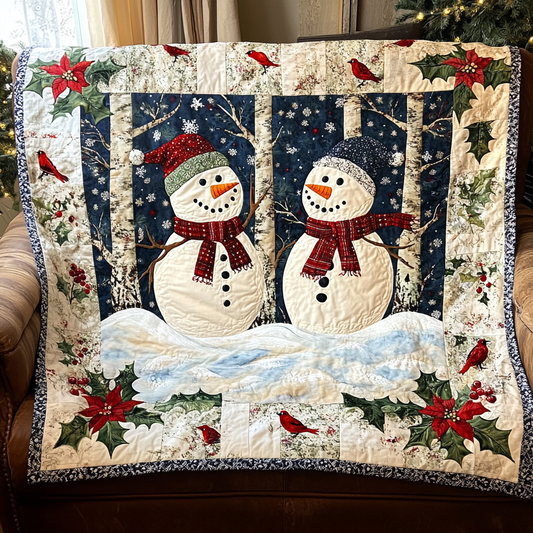 Snowman in Snowfall Quilted Blanket - Throw (55" x 60")