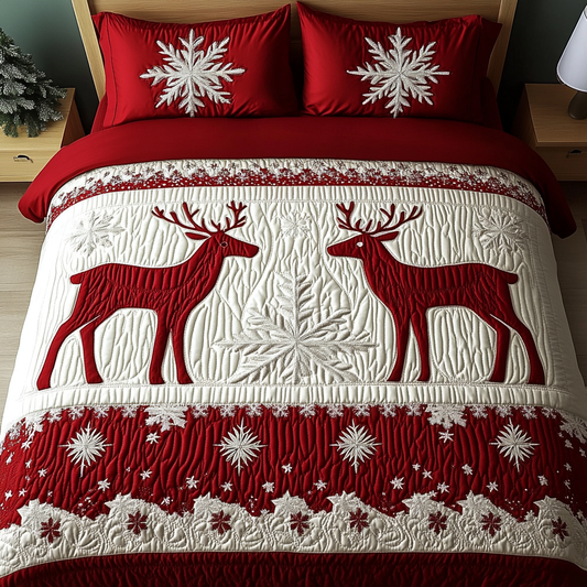 Snowy Antler Magic 3-Piece Quilted Bedding Set - Single (59" x 70")