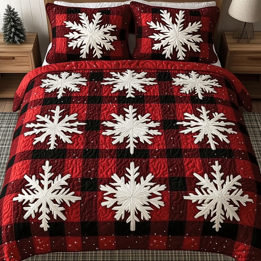 Snowy Cabin 3-Piece Quilted Bedding Set - Single (59" x 70")