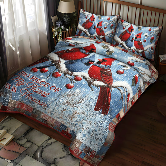 Snowy Cardinal 3-Piece Quilted Bedding Set - Single (59" x 70")