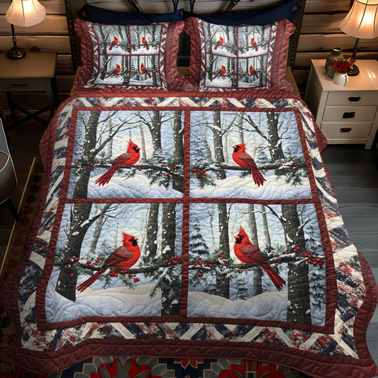 Snowy Cardinal Dreams Quilted Bedding Set - Single (59" x 70")