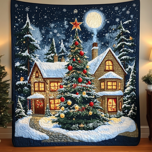Snowy Christmas Delight Quilted Blanket - Throw (55" x 60")