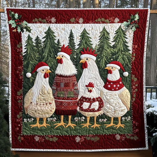 Snowy Cluckers Quilted Blanket - Throw (55" x 60")