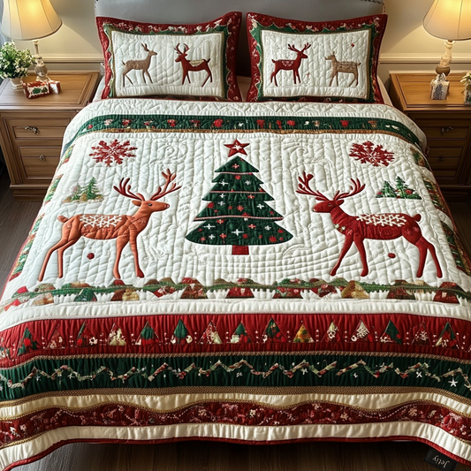 Snowy Deer 3-Piece Quilted Bedding Set - Single (59" x 70")